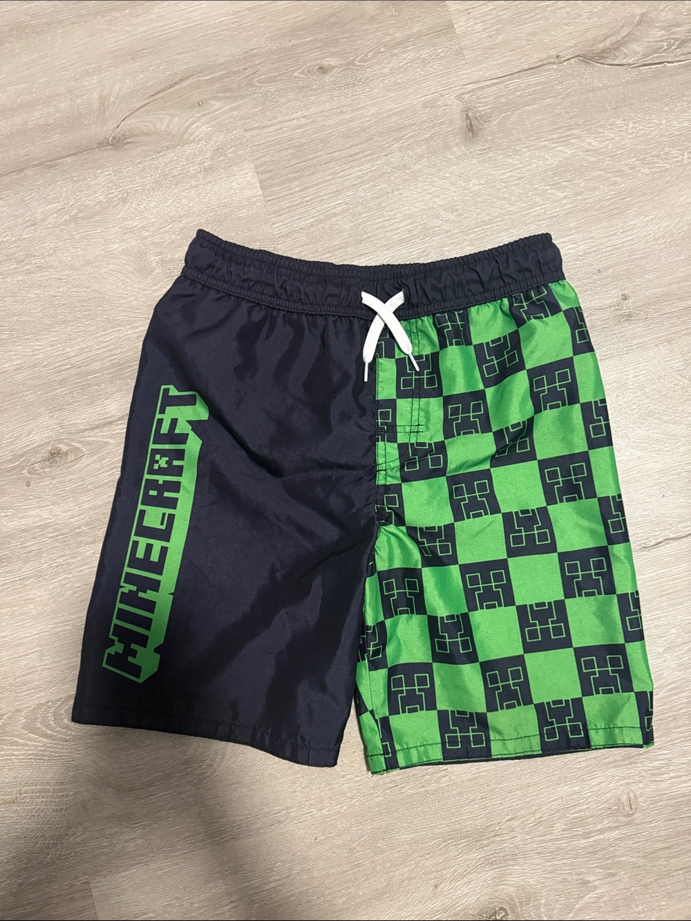 Minecraft Boys' Green & Black Swim Trunks